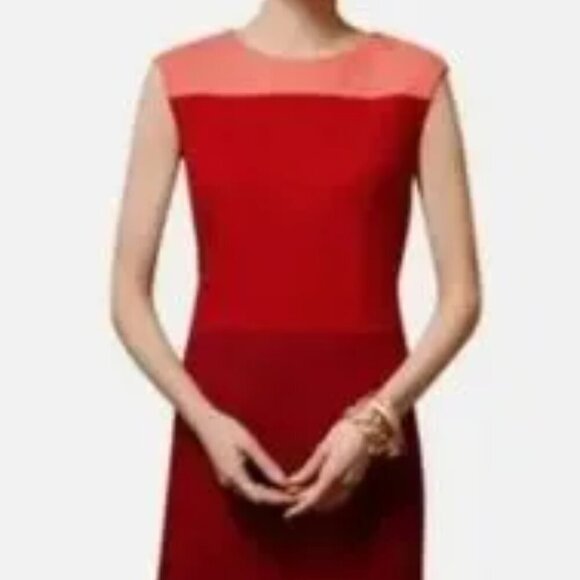 TALBOTS Color Block Sleeveless Knit Sheath Dress Red Coral Maroon - Picture 15 of 15